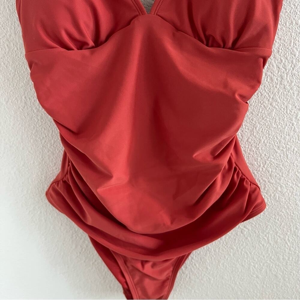NWT Cupshe Rusty Orange Red One Piece Ruched Modest Small - Picture 8 of 9